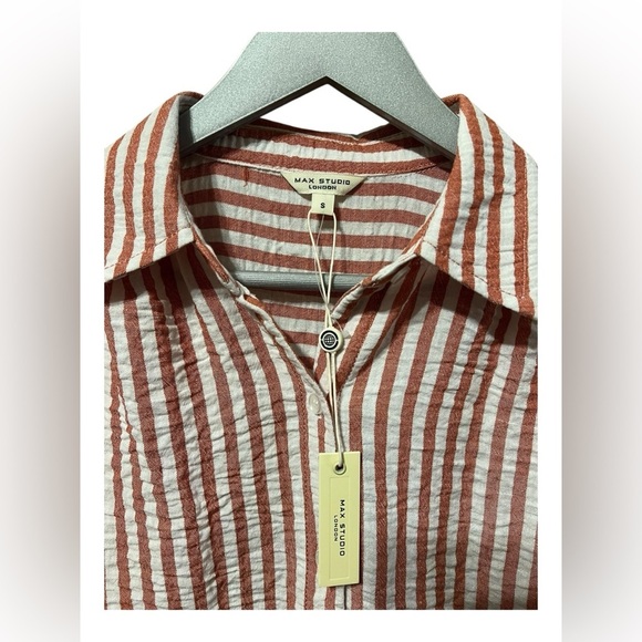 Max Studio Striped Crinkle Button Down Blouse – Small - Picture 5 of 5